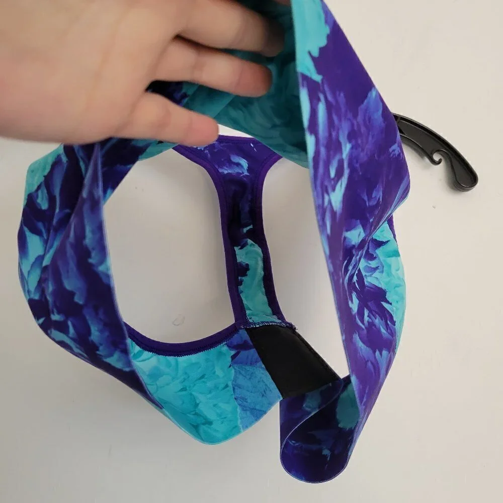 Champion Blue Purple Floral Watercolor Print Racerback Sports Bra Size Large